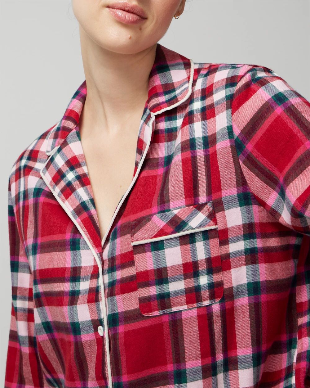 Long-Sleeve Notch Collar Pajama Top click to view larger image.