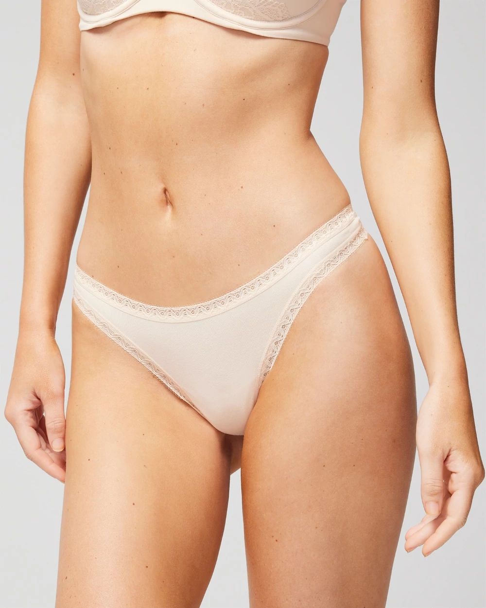 Cotton Thong Panty with Lace Trim
