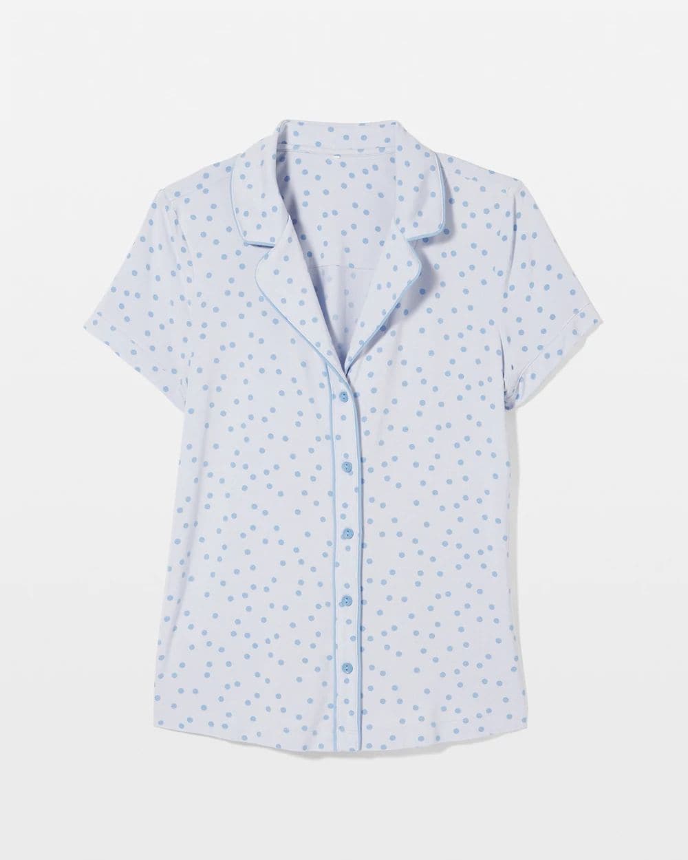 Cool Nights Piped Short Sleeve Notch Collar Pajama Top