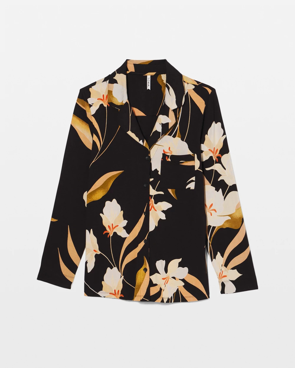 Long-Sleeve Notch Collar Pajama Top