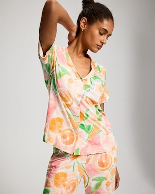 Short Sleeve Notch Collar Pajama Top