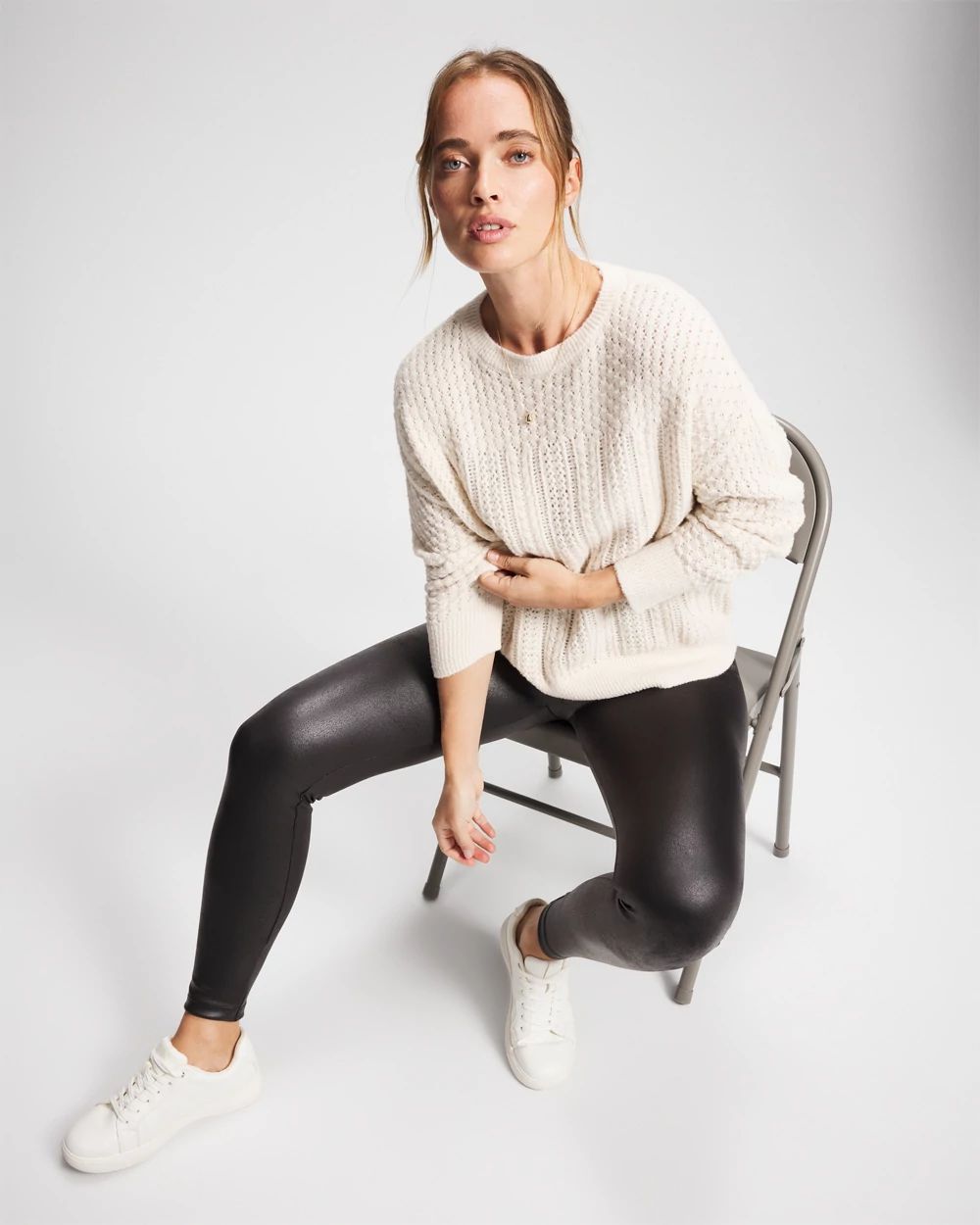 Mix Stitch Crew Neck Sweater click to view larger image.