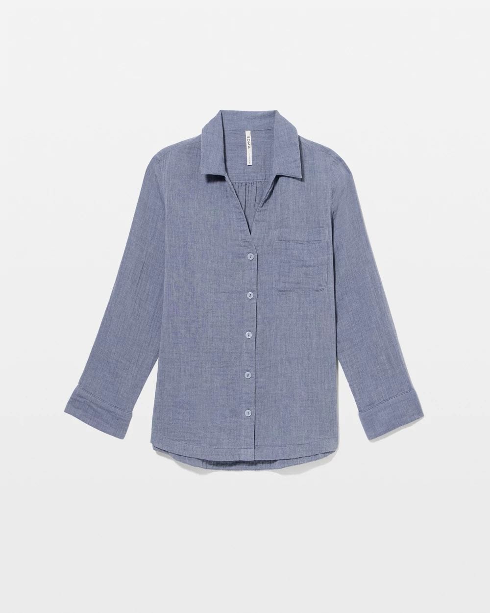 Cotton Gauze Long Sleeve Notch Collar Pajama Top