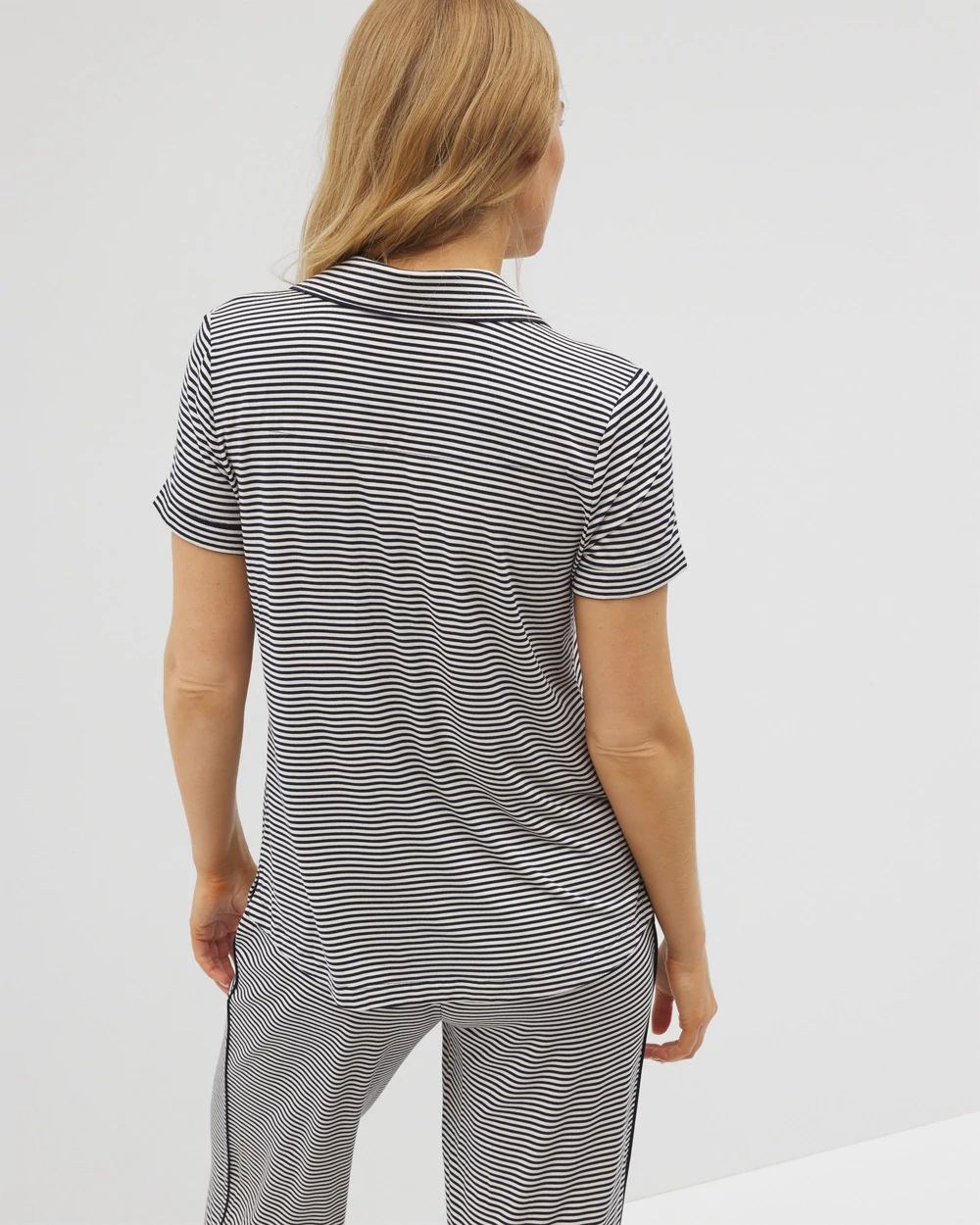 Cool Nights Piped Short Sleeve Notch Collar Pajama Top