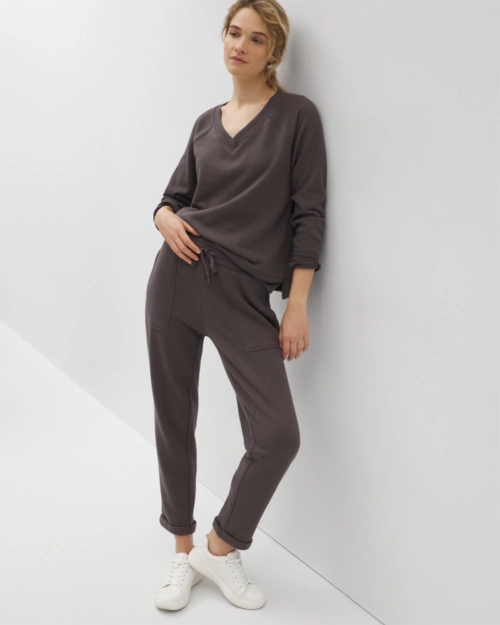 Cotton Terry V-Neck Sweatshirt