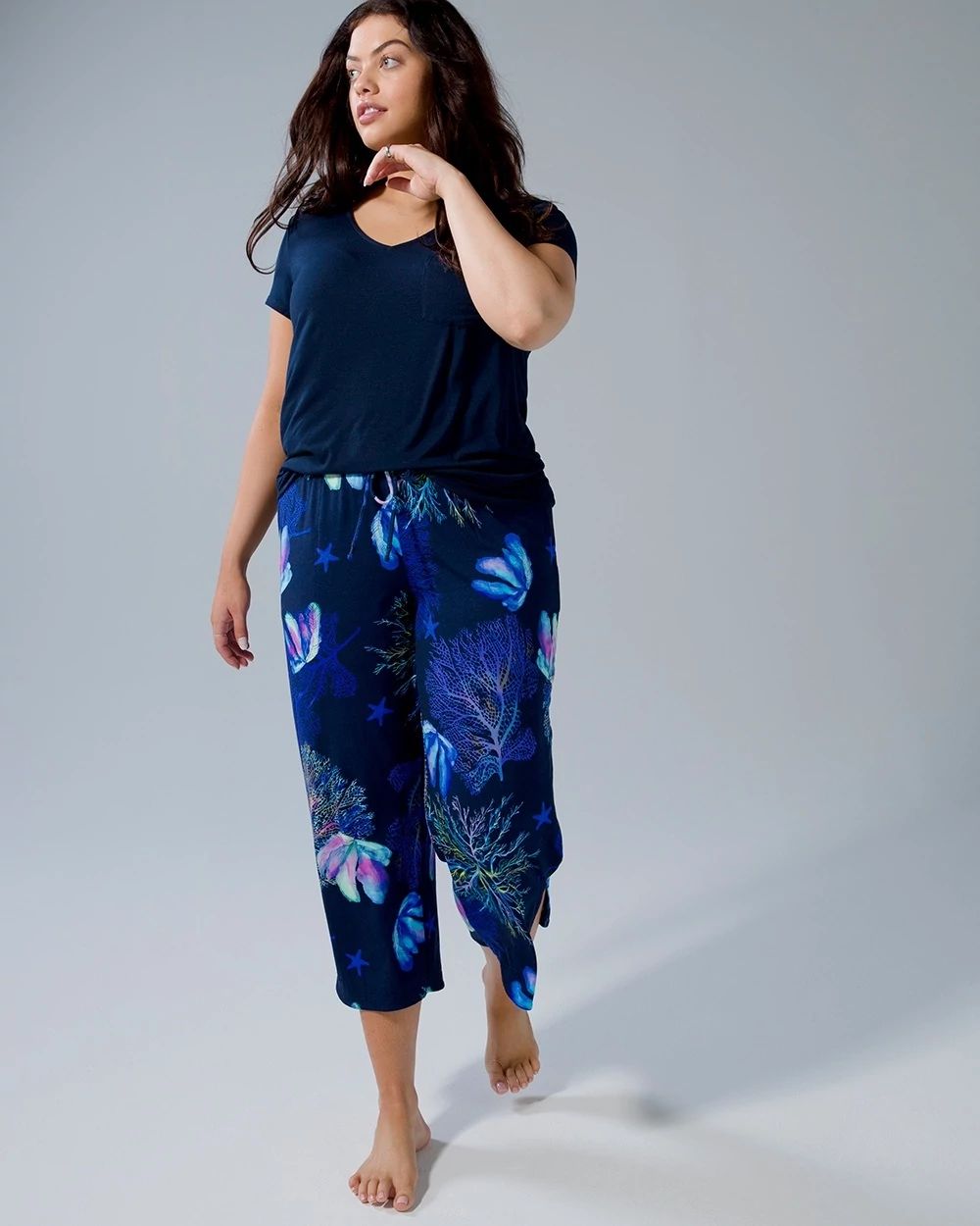 Curved Hem Cropped Pajama Pants