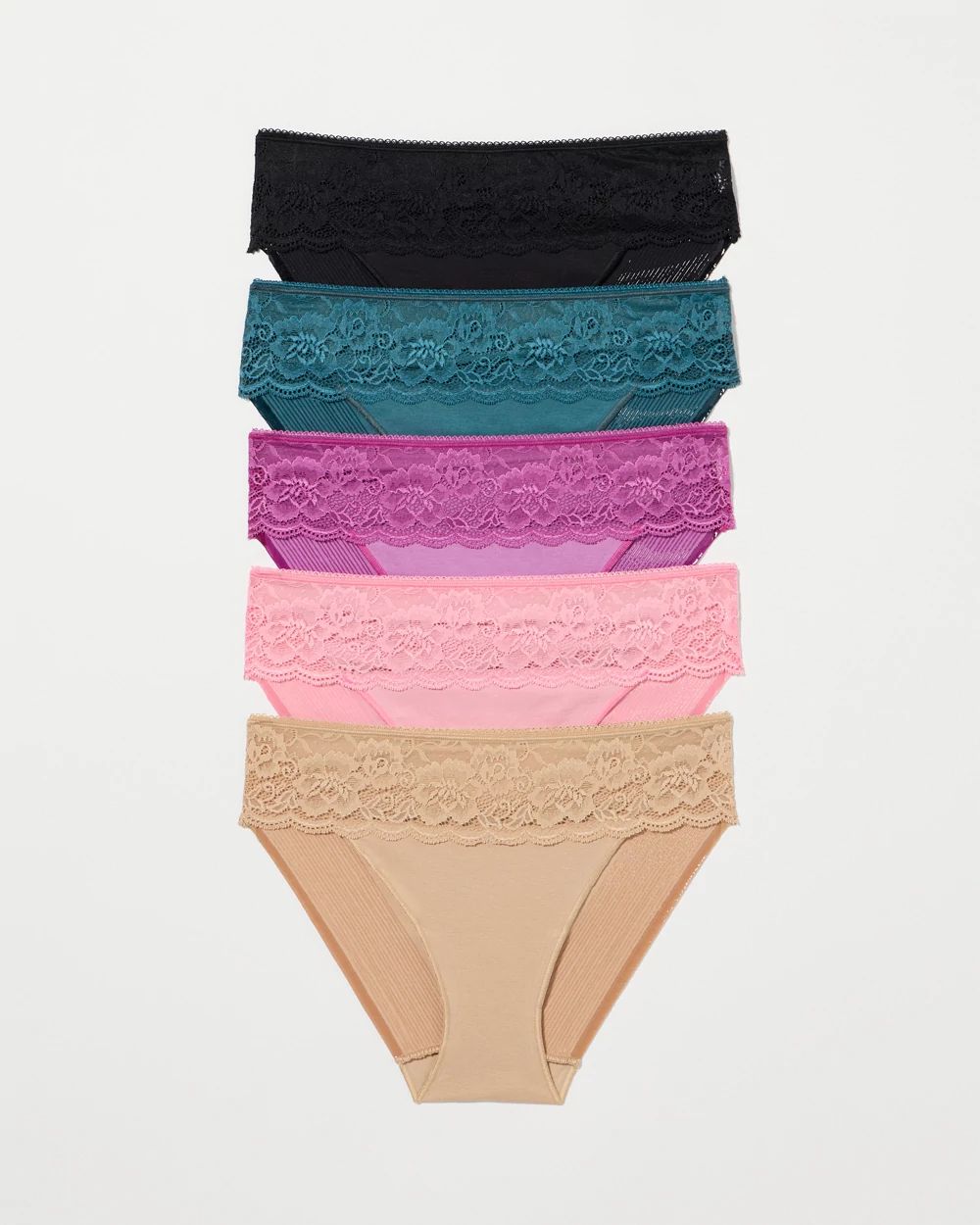 Vanishing Edge Cotton Blend Hipster Panty with Lace 5 Pack