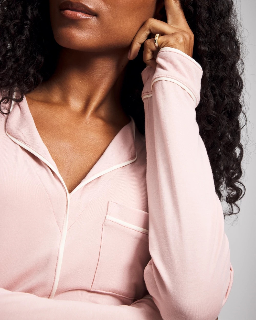 Piped Long-Sleeve Sleepshirt
