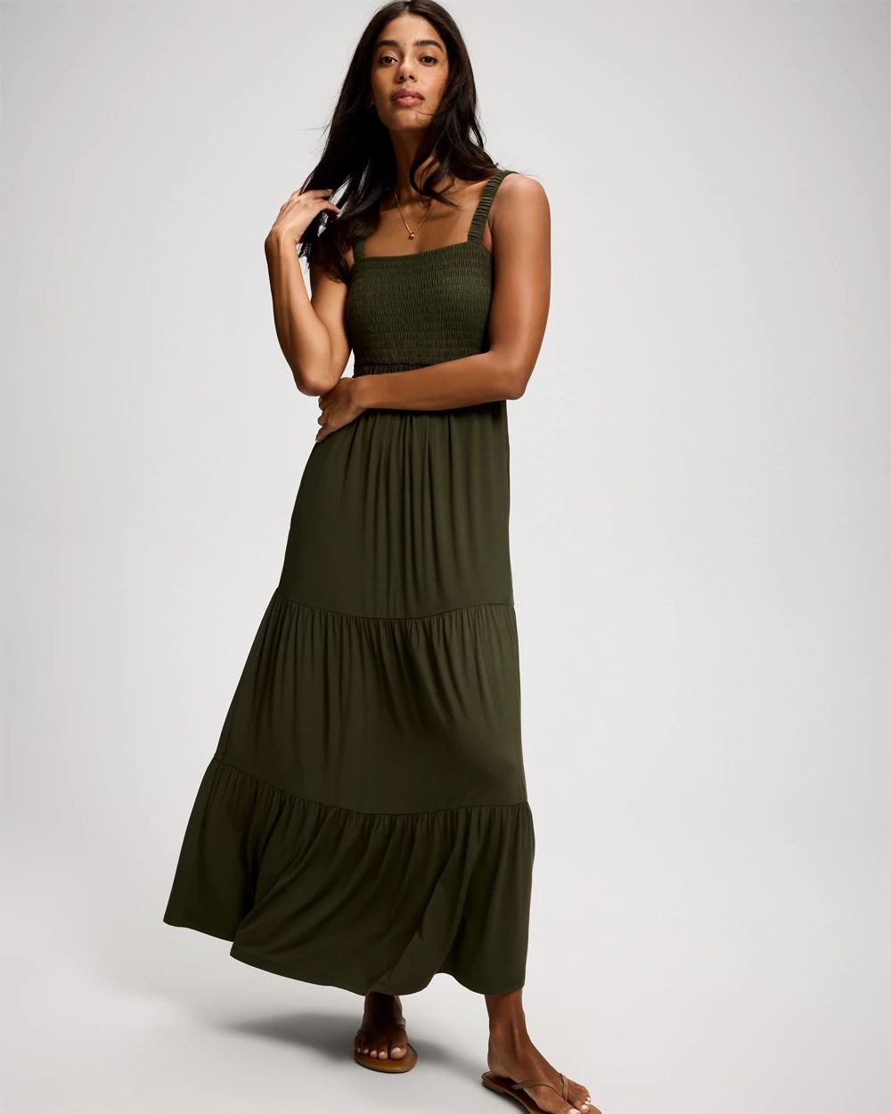 Soft Jersey Smocked Bodice Maxi Bra Dress