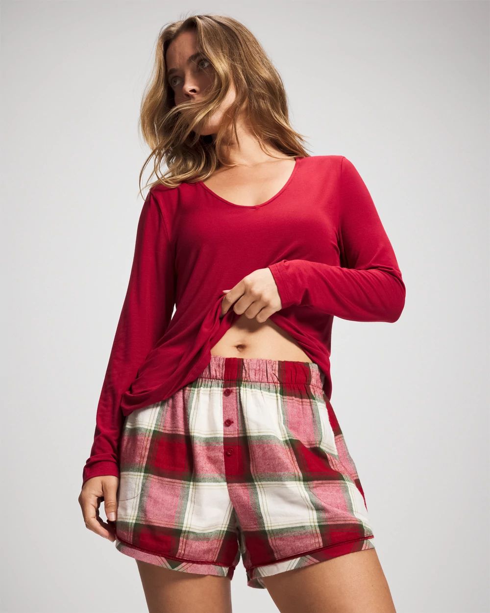 Flannel Velvet Piped Boxer Pajama Short