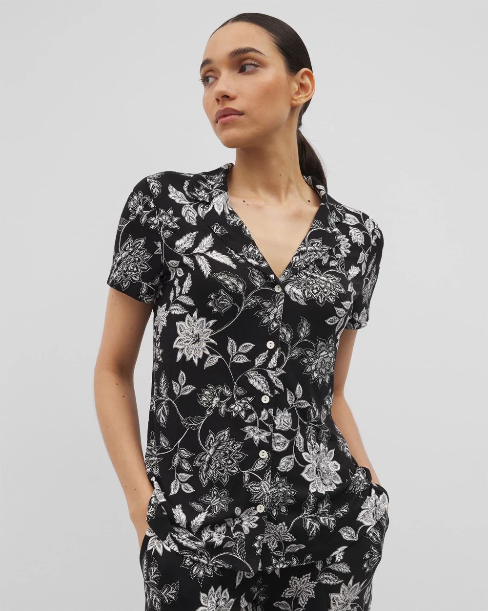 Cool Nights Short Sleeve Notch Collar Pajama Top