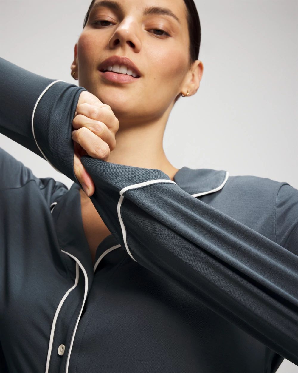 Long-Sleeve Notch Collar Pajama Top click to view larger image.