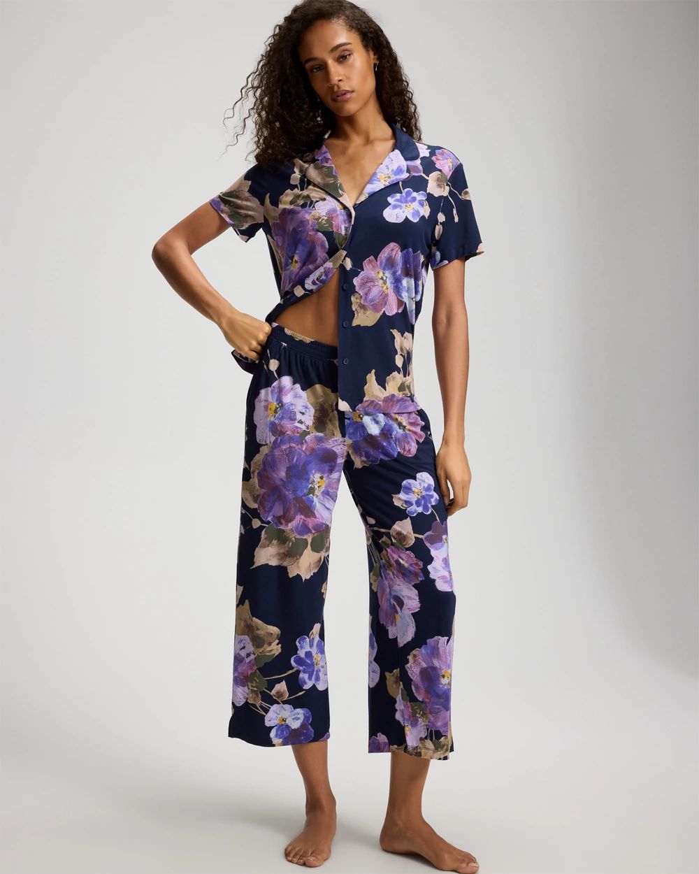 Short Sleeve Notch Collar Pajama Top click to view larger image.