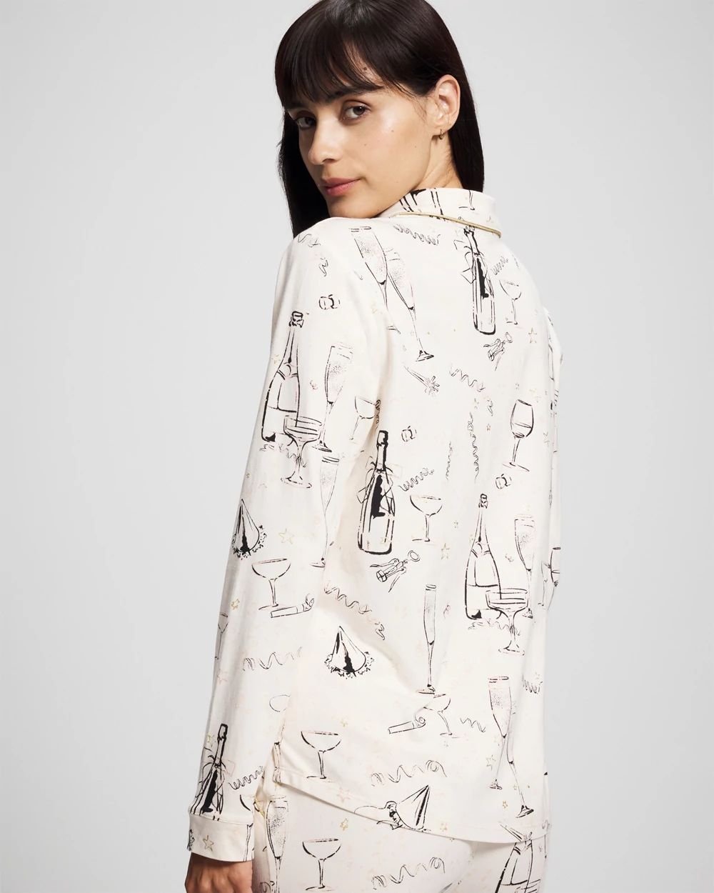 Long-Sleeve Notch Collar Pajama Top click to view larger image.