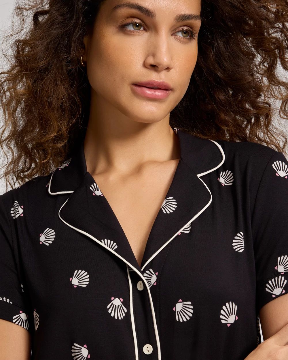 Cool Nights Short Sleeve Notch Collar Pajama Top