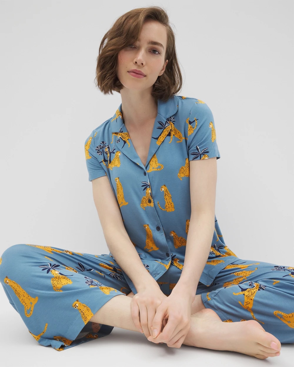 Short Sleeve Notch Collar Pajama Top