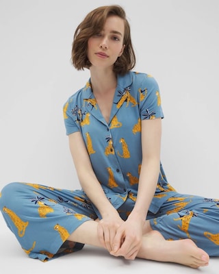 Short Sleeve Notch Collar Pajama Top click to view larger image.