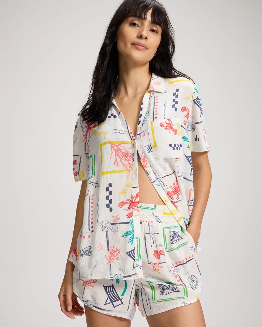 Rayon Crepe Smocked Waist Swim Coverup Shorts