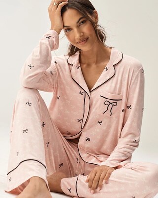 x BCRF Printed Long-Sleeve Notch Collar Pajama Top
