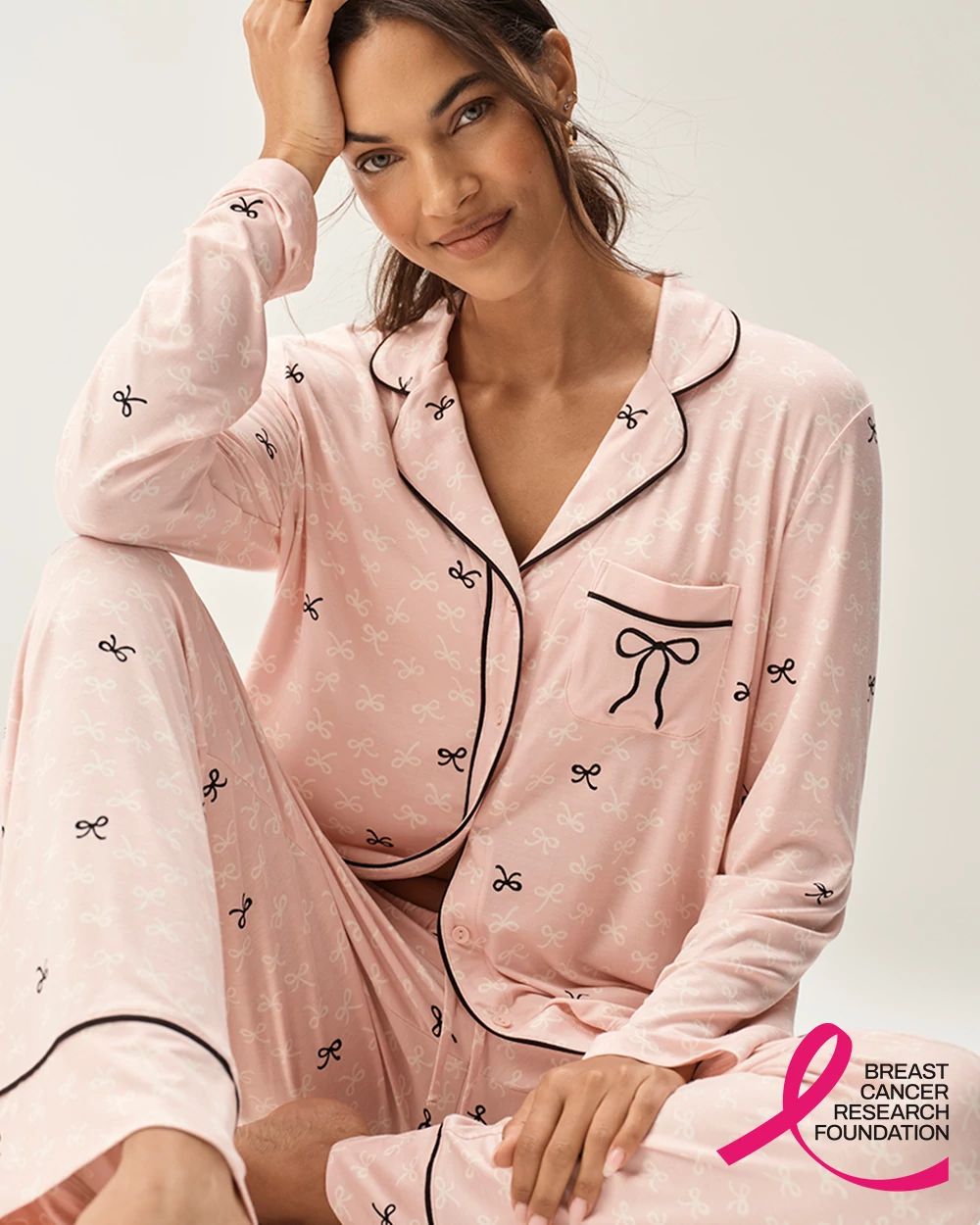 Cool Nights x BCRF Printed Long-Sleeve Notch Collar Pajama Top