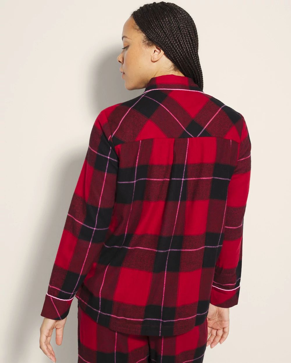 Flannel Super Soft Long-Sleeve Notch Collar Pajama Top