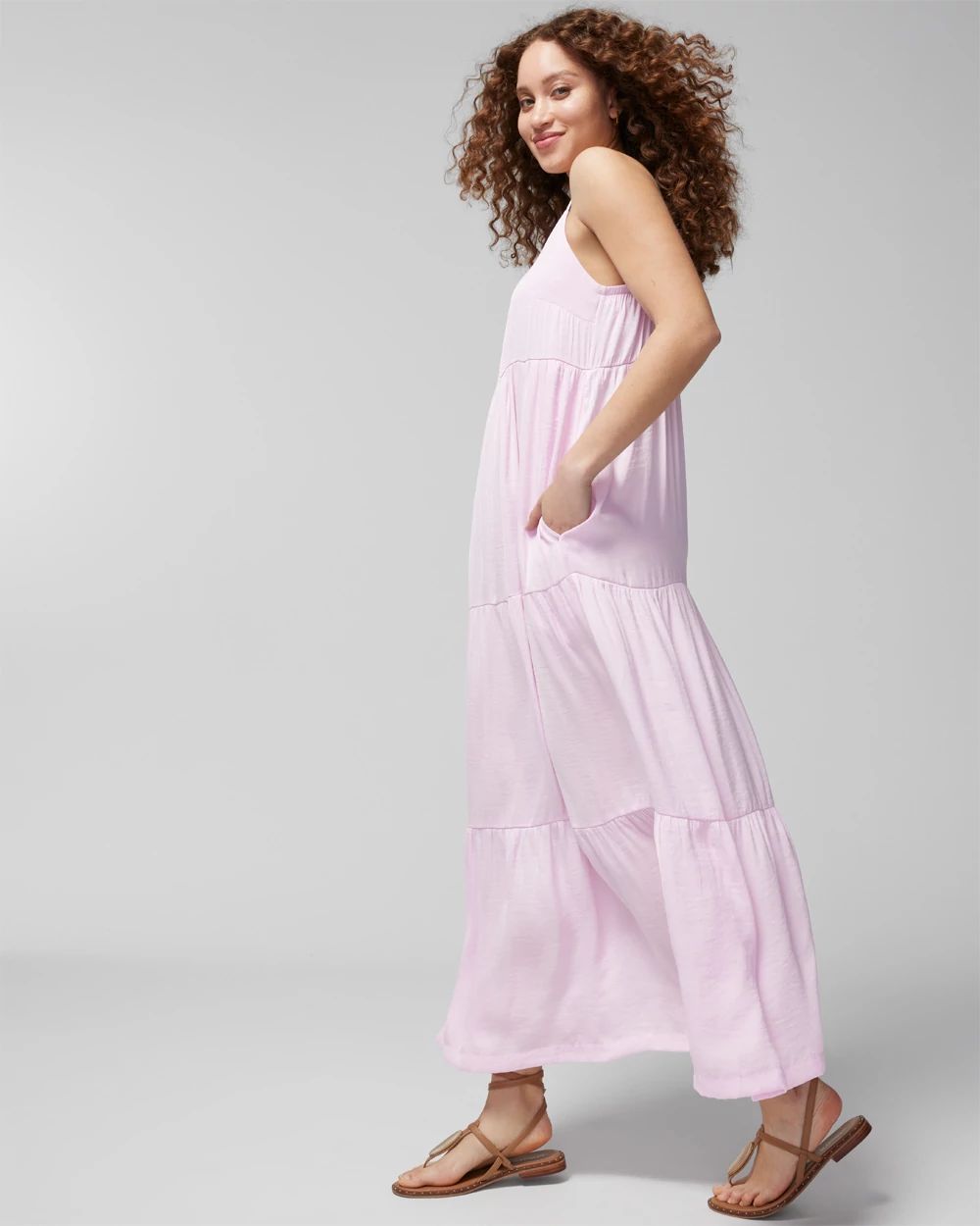 Tiered Satin Maxi Bra Dress click to view larger image.