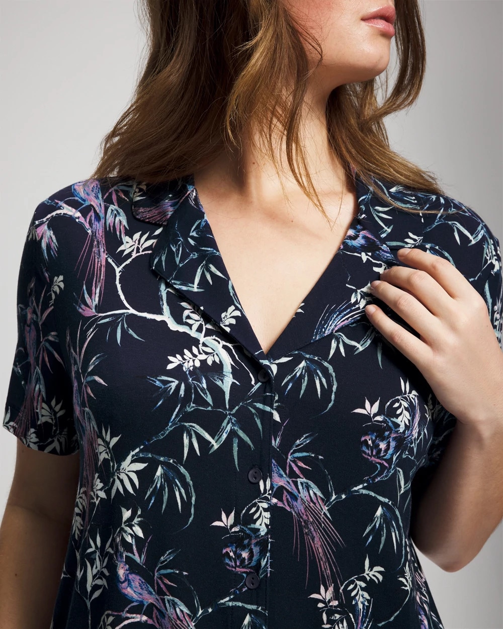 Short Sleeve Notch Collar Pajama Top