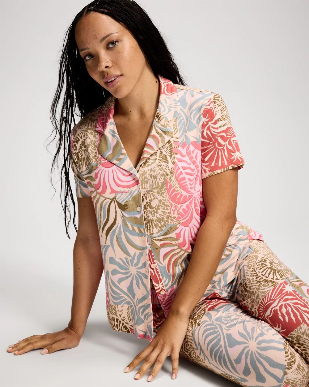 Short Sleeve Notch Collar Pajama Top click to view larger image.