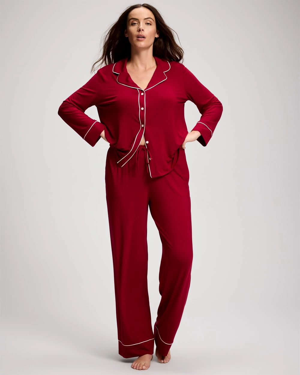 Cool Nights Solid Piped Pajama Pant