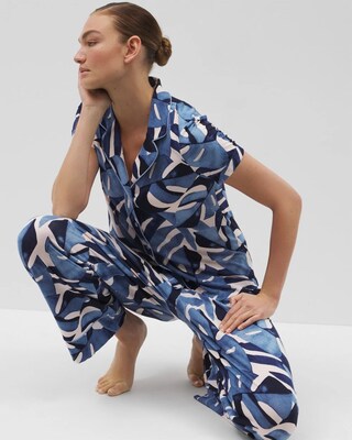 Piped Short Sleeve Notch Collar Pajama Top click to view larger image.