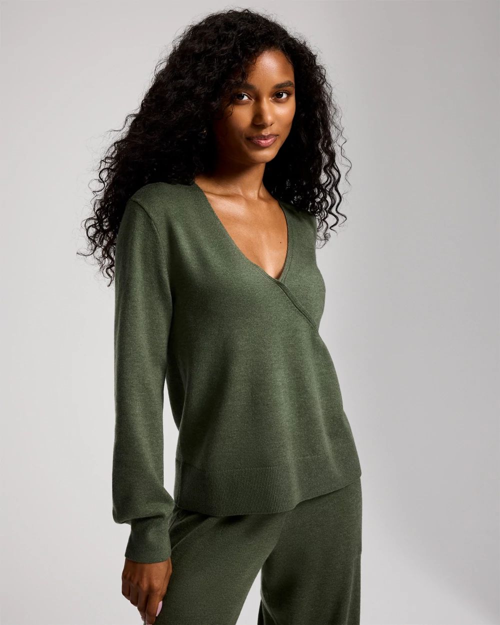 Sweater Surplice Long-Sleeve Top