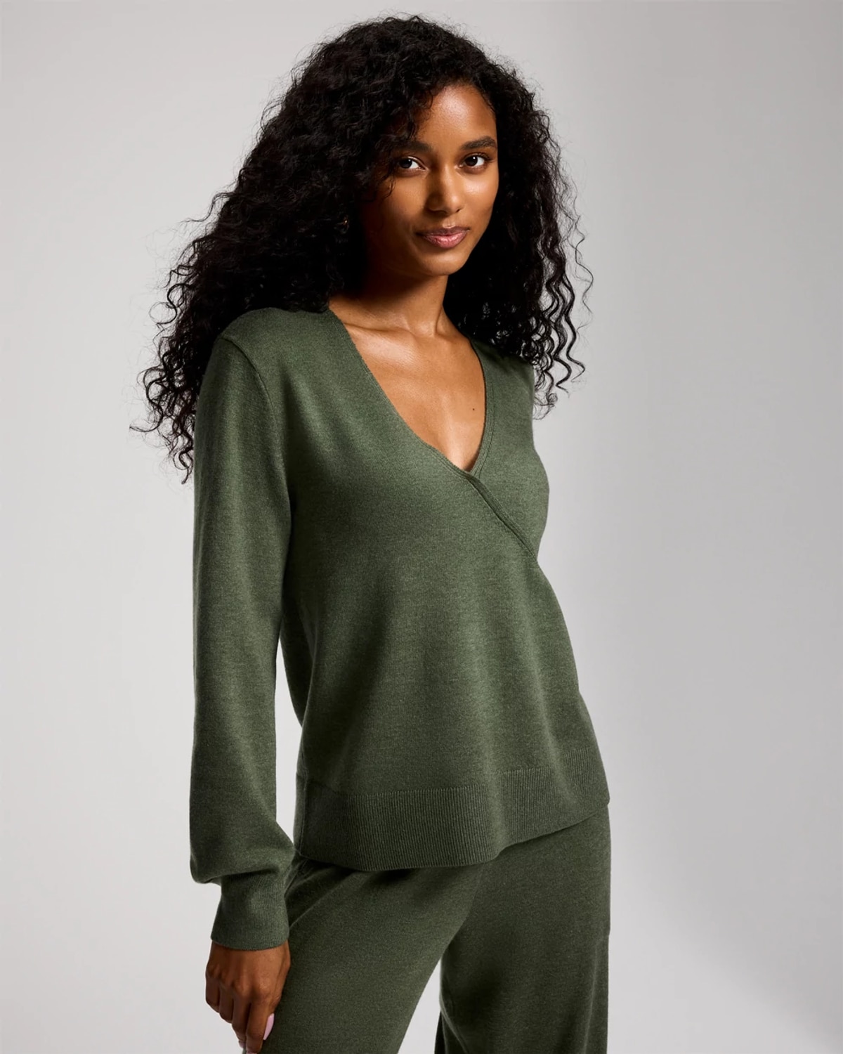 Soma Women's Sweater Surplice Long-sleeve Top In Green Size Small |
