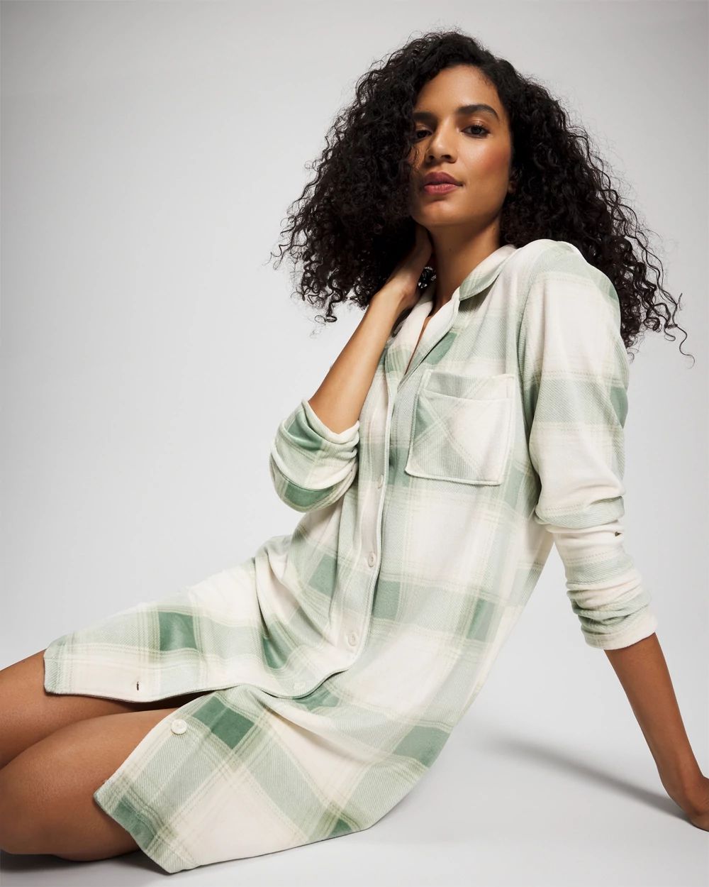 Microfleece Long-Sleeve Notch Collar Sleepshirt