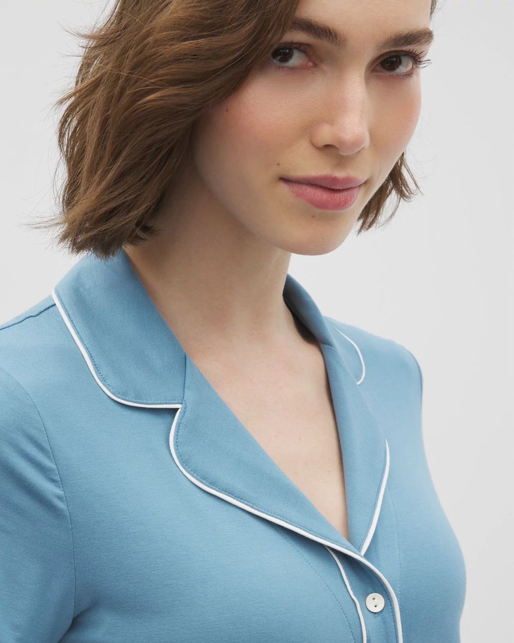 Cool Nights Solid Short Sleeve Notch Collar Pajama Top