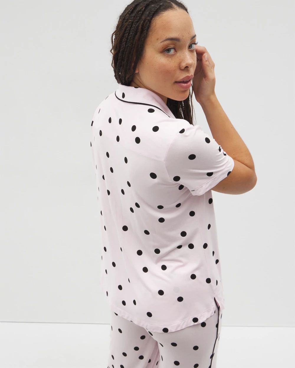 Piped Short Sleeve Notch Collar Pajama Top click to view larger image.