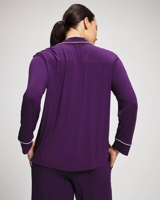 Long Sleeve Notch Collar w/ Piped Placket Pajama Top click to view larger image.