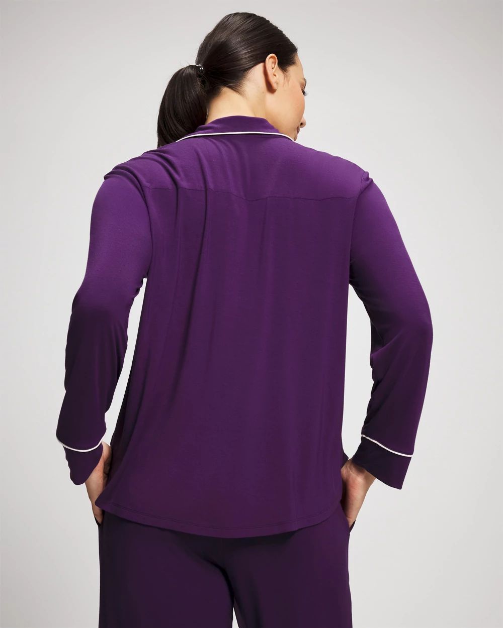 Cool Nights Long Sleeve Notch Collar w/ Piped Placket Pajama Top