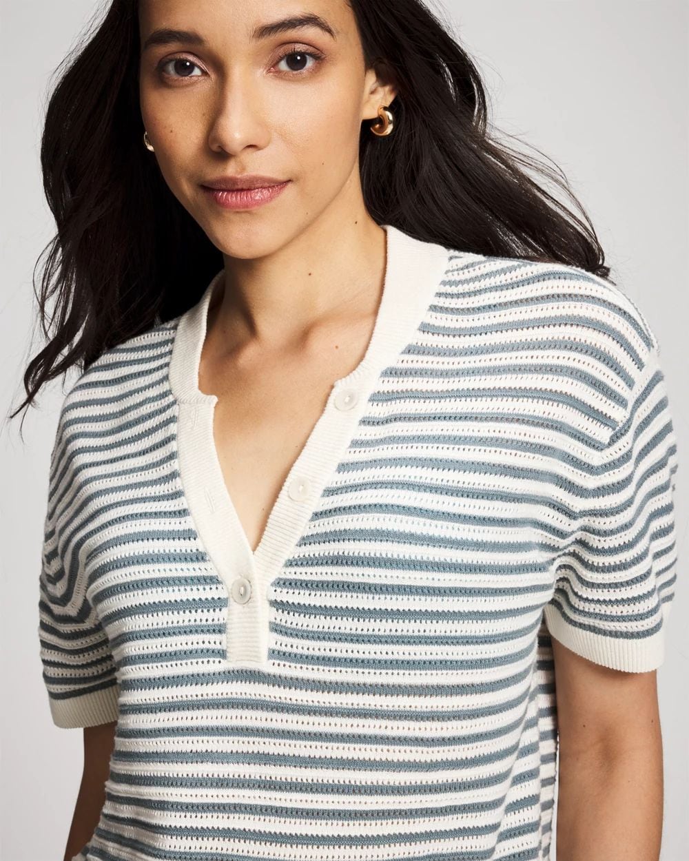 Cotton Open-Stitch Short Sleeve Sweater