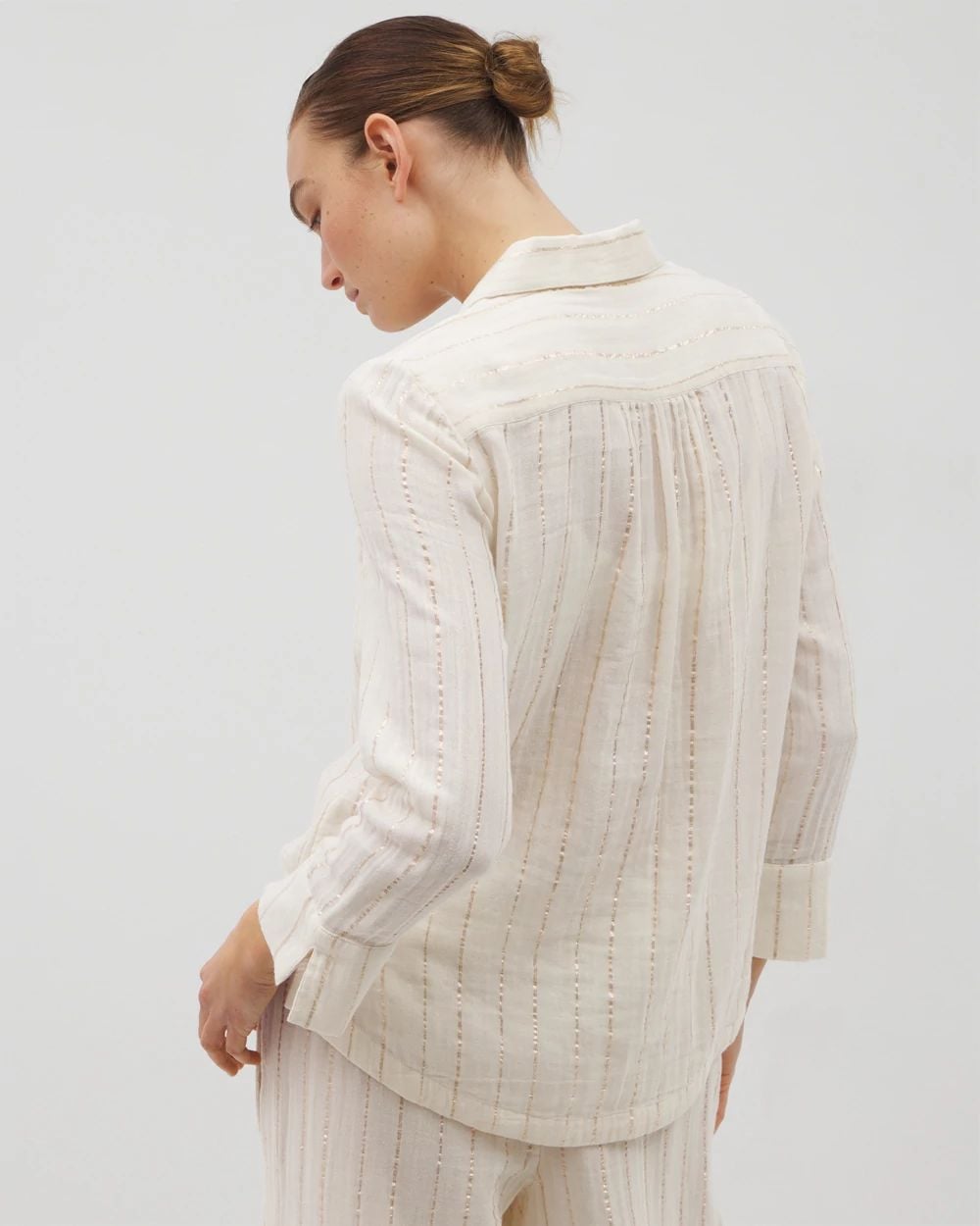 Cotton Gauze Long Sleeve Notch Collar Pajama Top