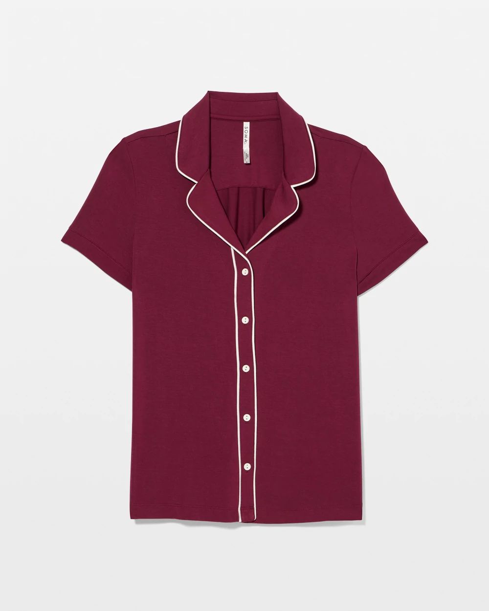 Cool Nights Solid Short Sleeve Notch Collar Pajama Top