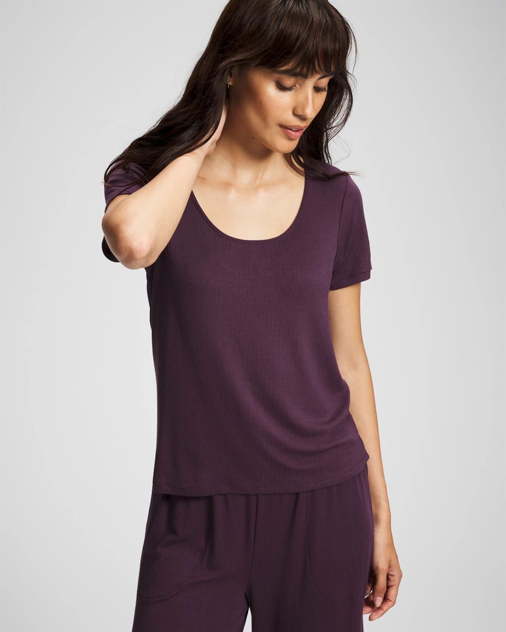 Lightweight Rib Knit Short Sleeve Pajama Tee