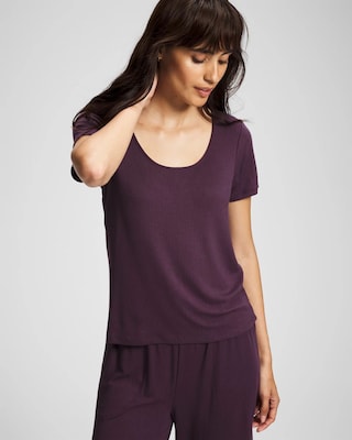 Lightweight Rib Knit Short Sleeve Pajama Tee