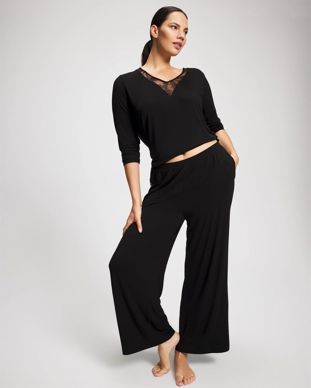 Lace Relaxed Wide Leg Pajama Pant click to view larger image.