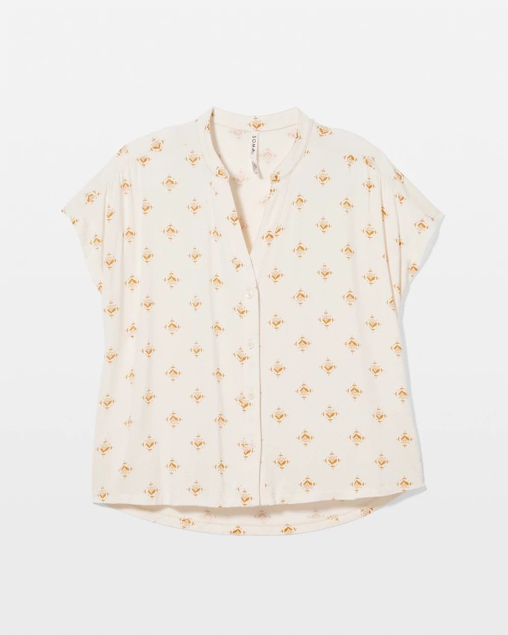 Cool Nights Mandarin Collar Short Sleeve Pajama Top