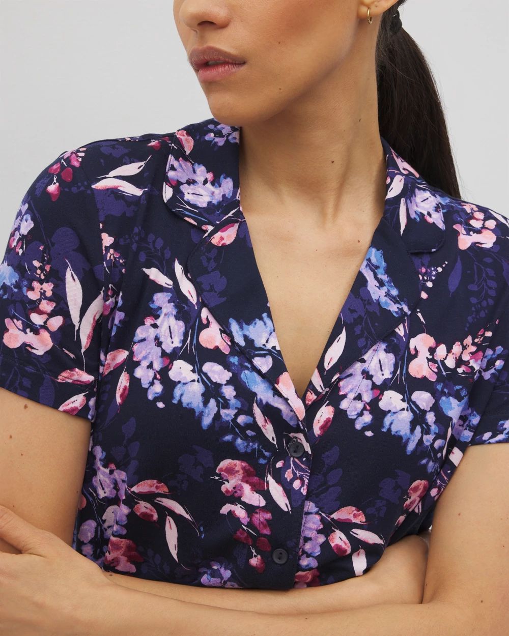 Cool Nights Short Sleeve Notch Collar Pajama Top