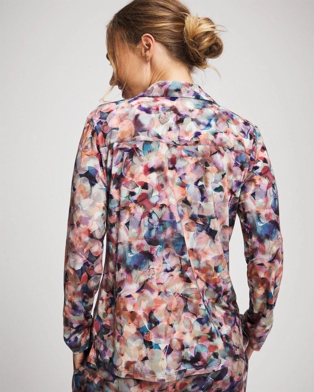 Long-Sleeve Notch Collar Pajama Top