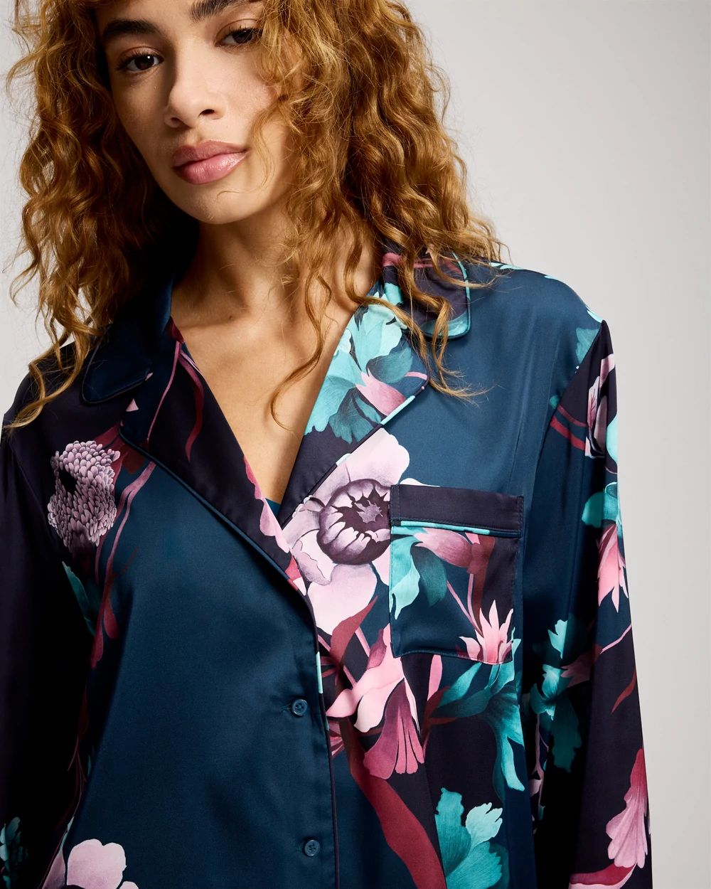 Long Sleeve Notch Collar Pajama Top click to view larger image.