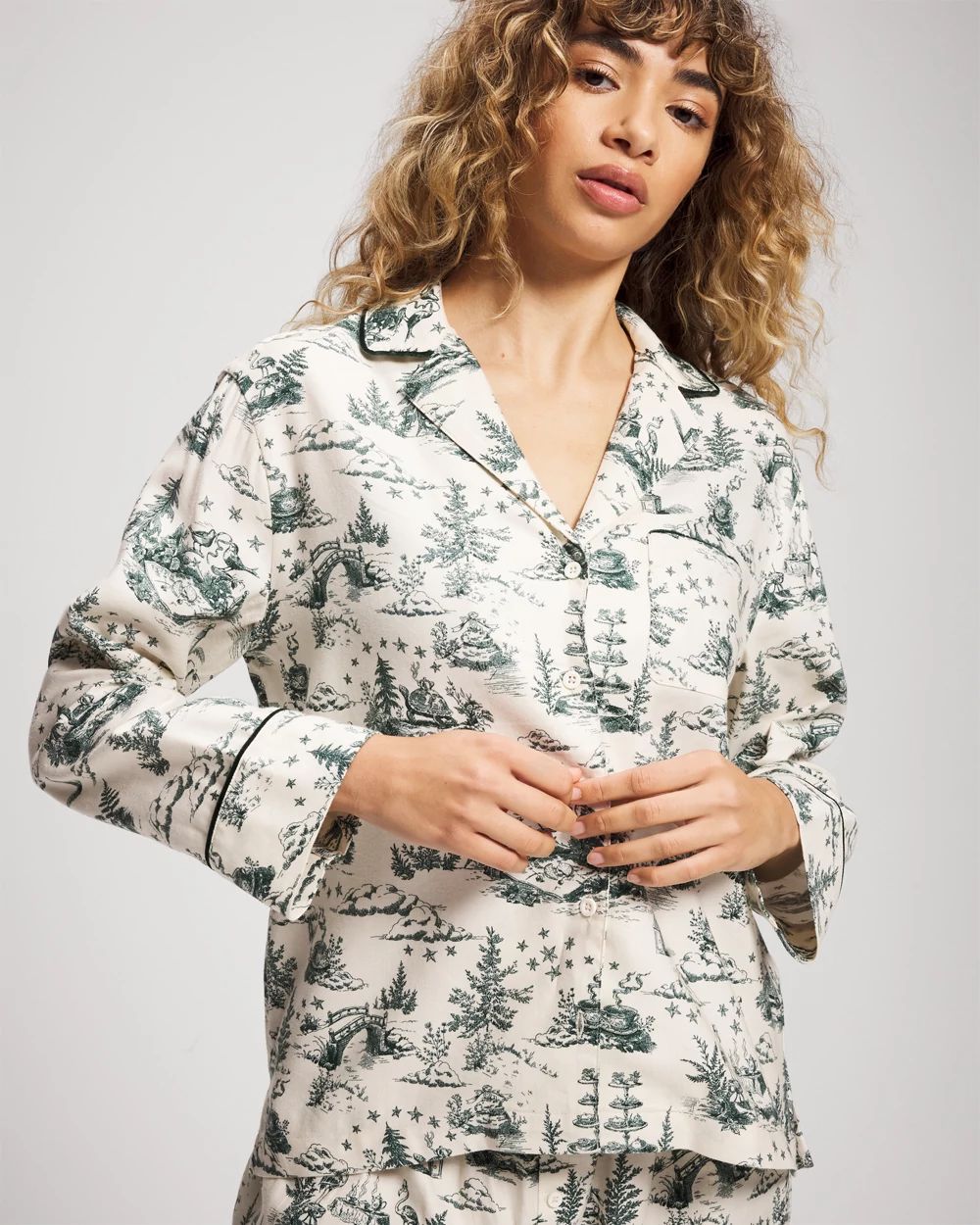 Long-Sleeve Notch Colllar Pajama Top