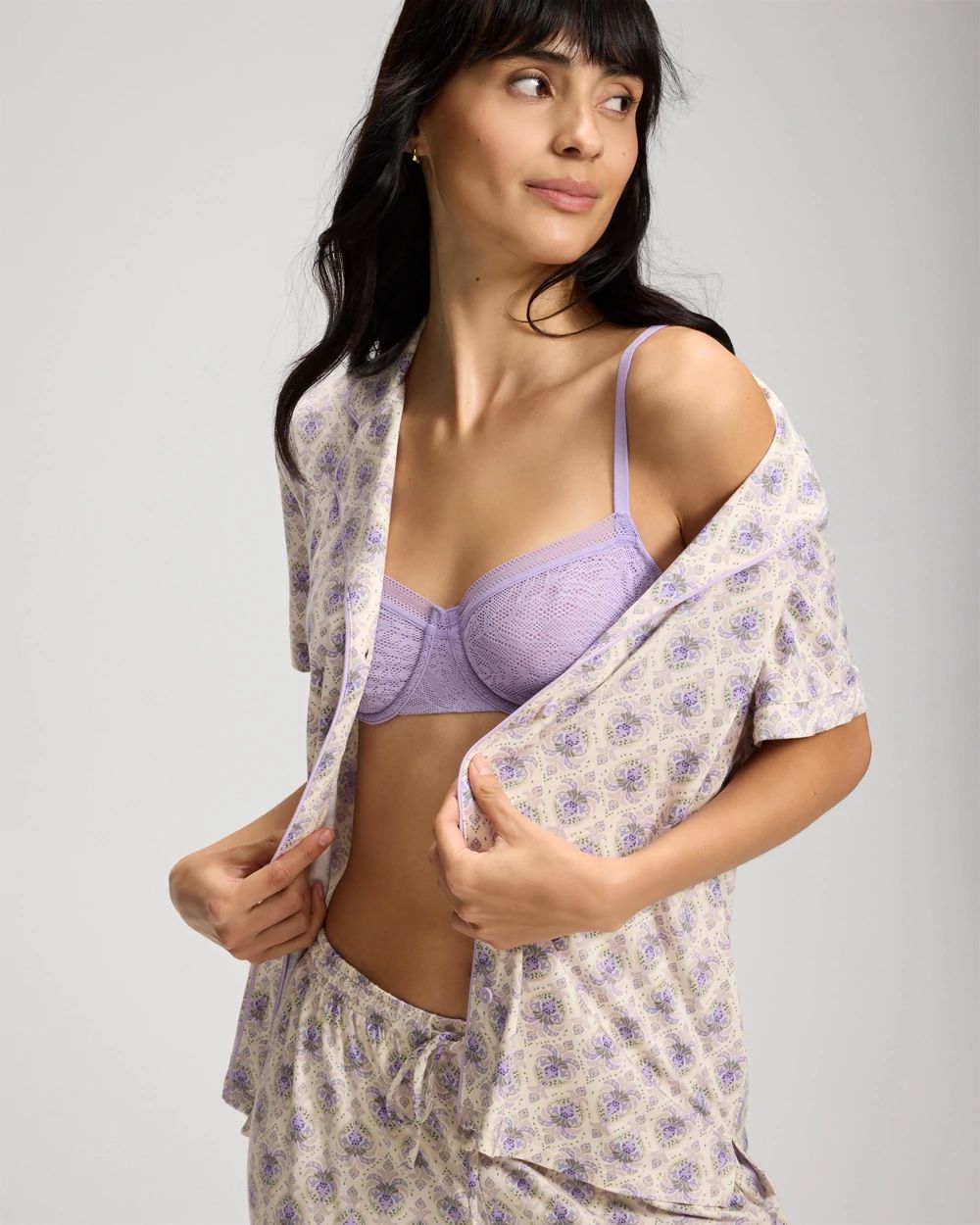 Short Sleeve Notch Collar Pajama Top click to view larger image.