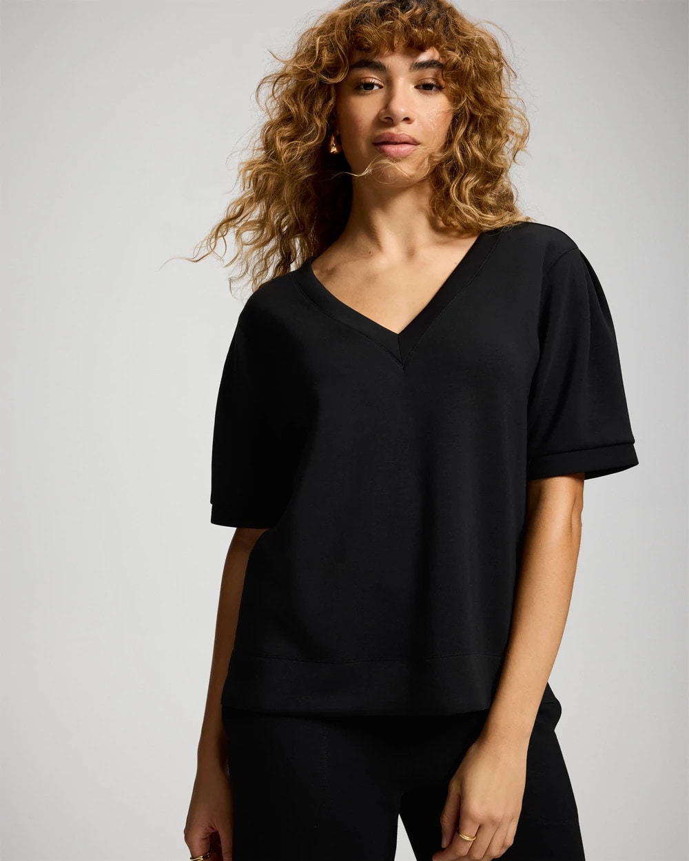 Soma Women's Modern Modal Puff Sleeve V-neck Sweatshirt In Black Size Xs |